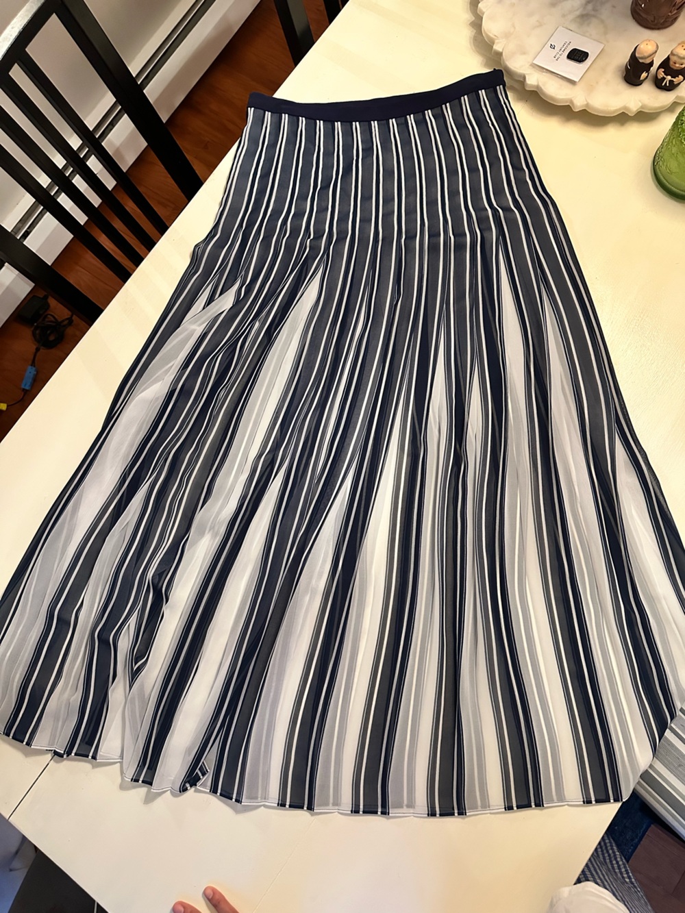 Etro Milano Navy and White Pleated Striped Maxi Skirt